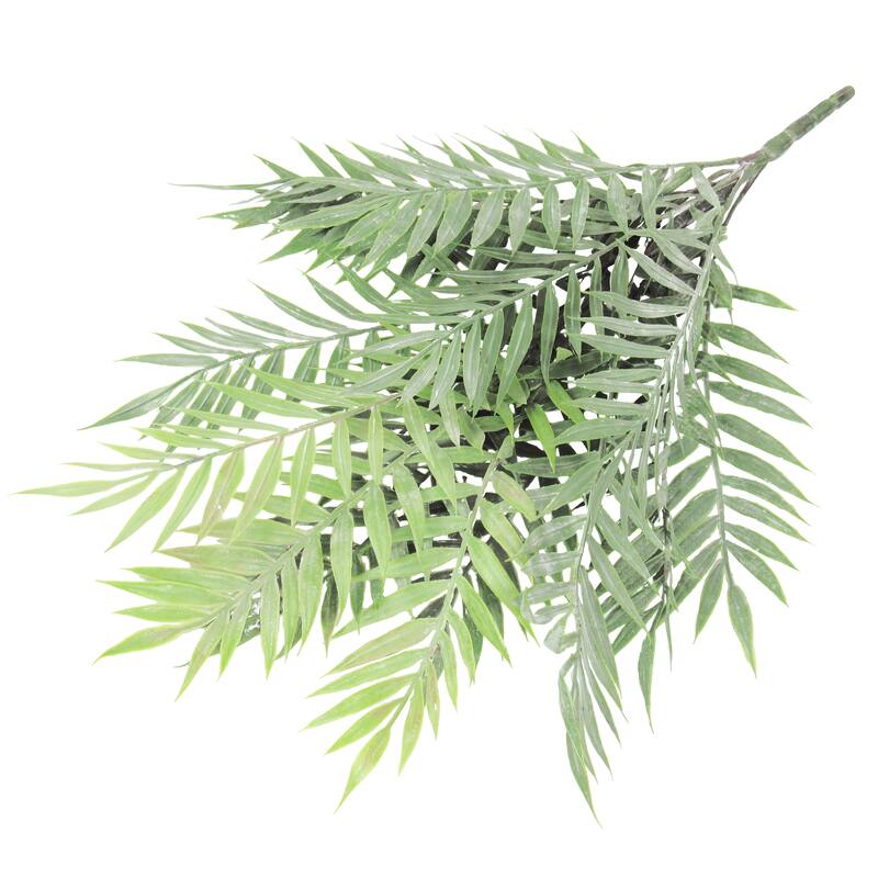 Set of 2 Frosted Green Artificial Palm Leaf Stem Plant Greenery Foliage Bush 13in - 13" L x 15" W x 15" DP
