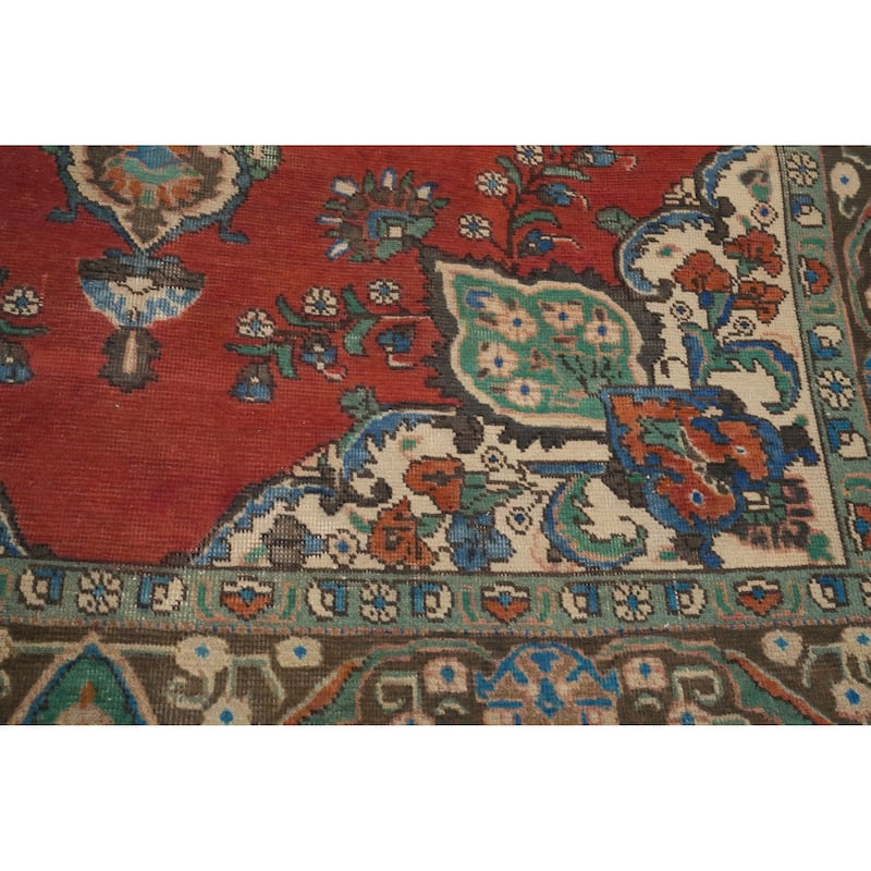 Hand Knotted Oriental 100% Wool Carpet Traditional Medallion Oranges & Rust Tabriz Area Rug - 9' 9'' X 6' 7''