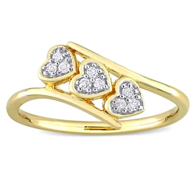 Miadora 1/10ct TDW Diamond Triple Heart Promise Ring in Yellow Plated Sterling Silver