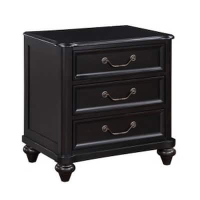 Black 3 Drawer 17 in. W Nightstand with Sturdy Hardware and Ample Storage