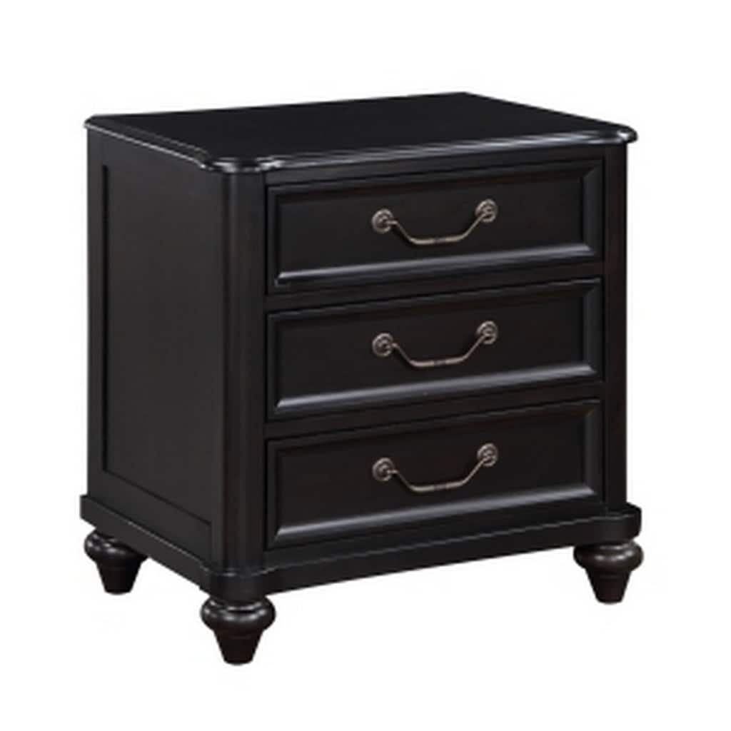 Black 3 Drawer 17 in. W Nightstand with Sturdy Hardware and Ample Storage