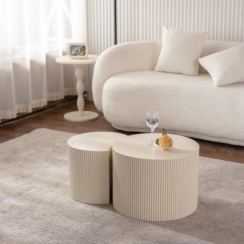 Round Wood Coffee Table with Stripe Design