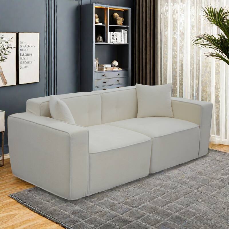 White Fabric 79x35x28 Inch Full Foam Compression Sofa with Ergonomic Design