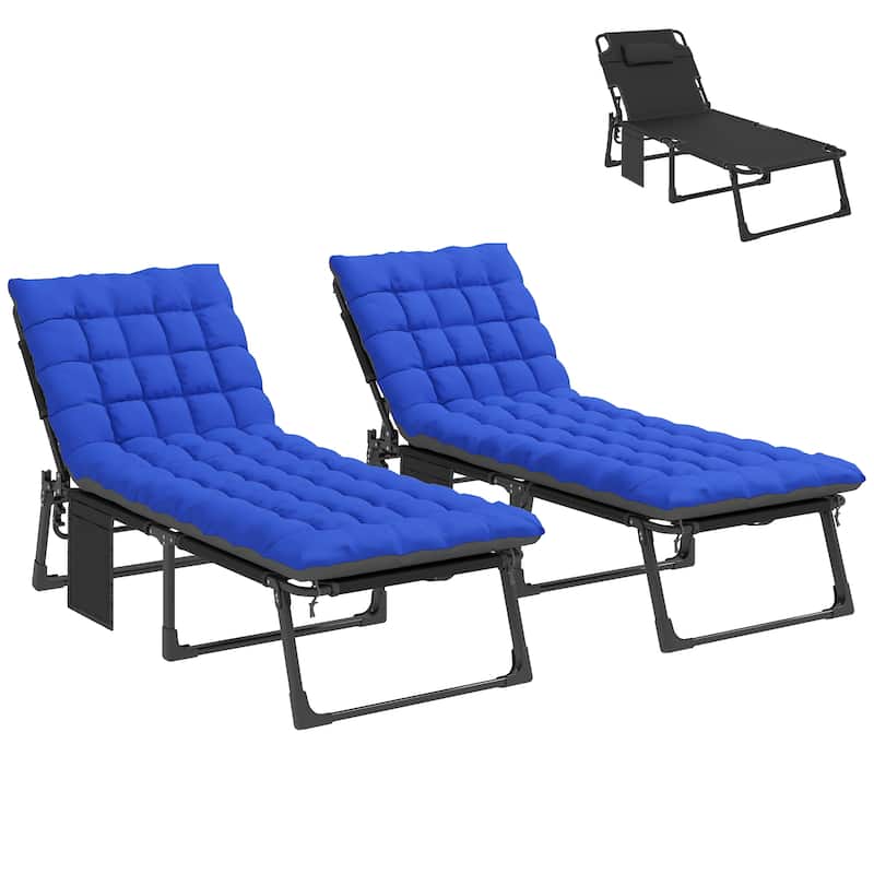Outsunny Chaise Lounge Chair Outdoor Set of 2, 5-Position Reclining Pool Lounge Chairs with Cushions, Side Pocket