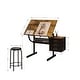 preview thumbnail 3 of 4, Stylish black adjustable drafting table with comfortable stool and three spacious drawers