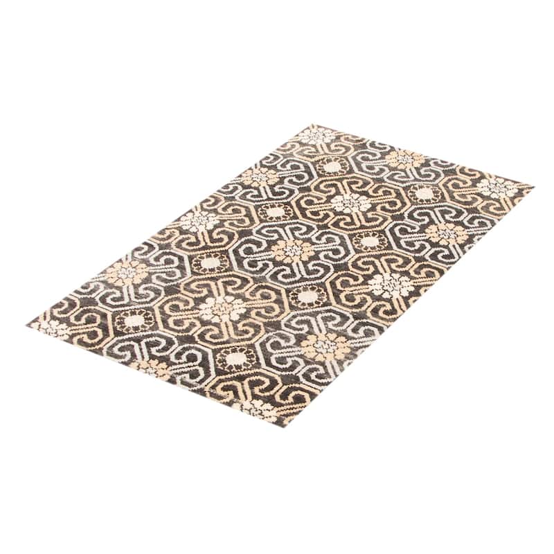 ECARPETGALLERY Hand-knotted Mystique Black Wool Rug - 3' x 4' 9"