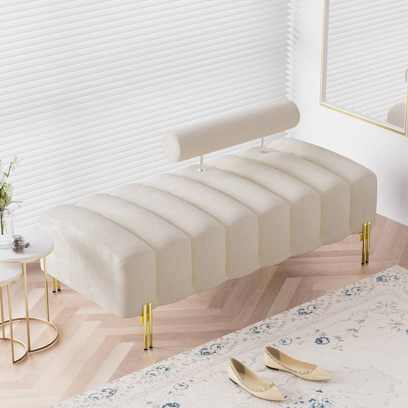 Ouyessir 52.2" Modern Channel Tufted Window Bench with Adjustable Back - White