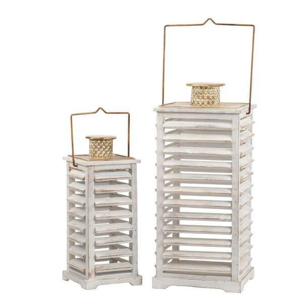 Set of 2 White and Gold Hesper Hanging Garden Lanterns 27.5" - N/A