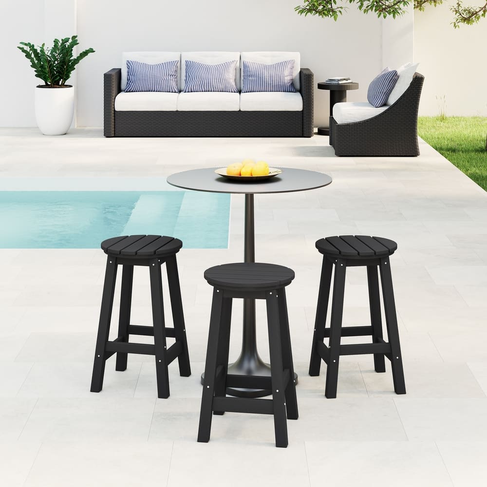 Laguna Hdpe All Weather Outdoor Patio 24" Round Counter Stool (Set Of 3)