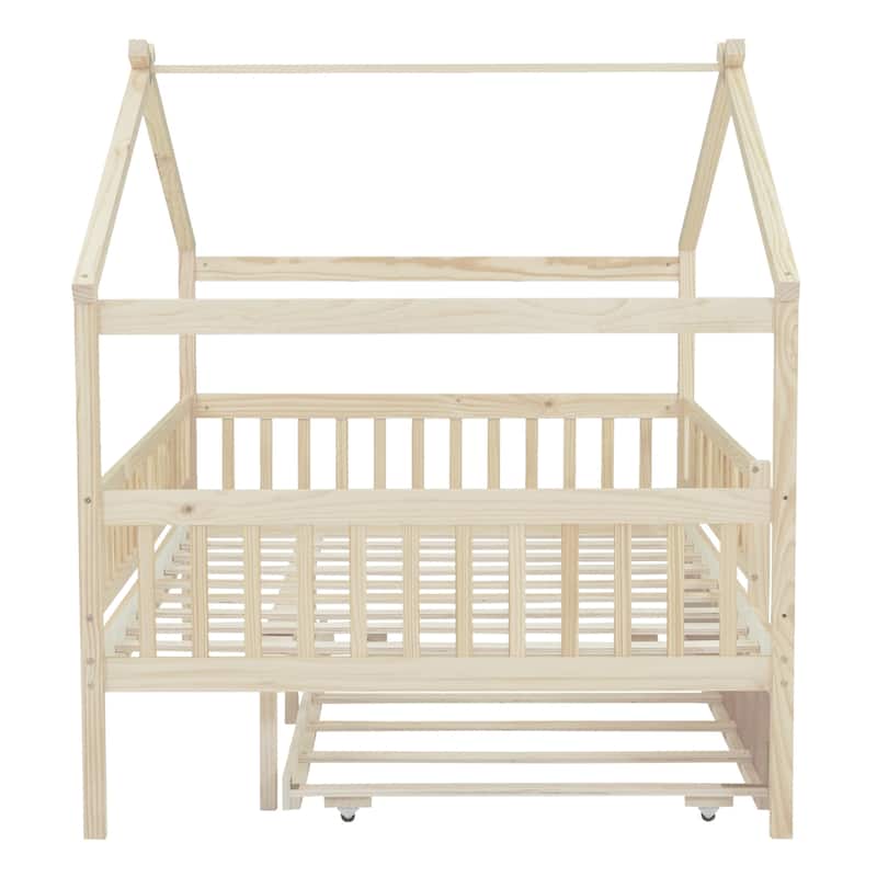 Full Pine House Bed with Twin Trundle