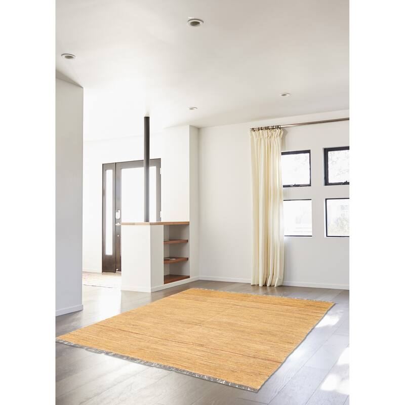 ECARPETGALLERY Flat-Weave Natural Khaki Wool Tapestry Kilim - 4'11 x 5'11