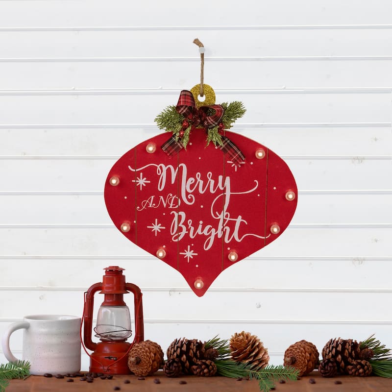 13.75" B/O RedWhite Onion Ornament "MerryBright" Christmas Wall Sign