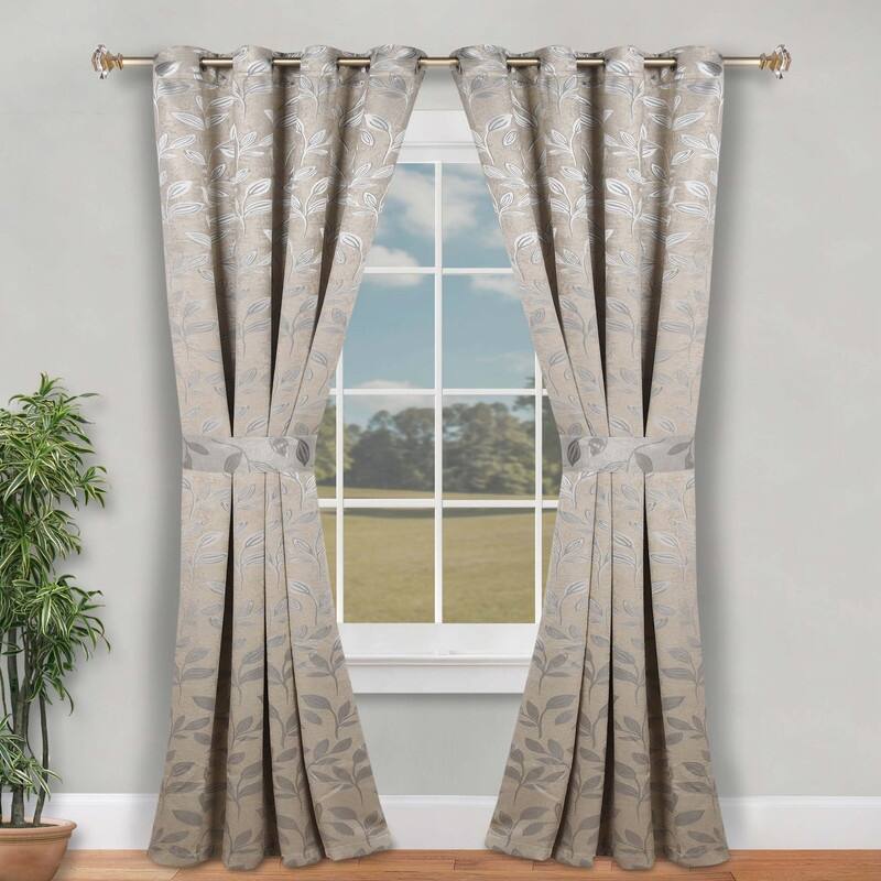Superior Leaves Machine Washable Room Darkening Grommet With Ties Blackout Curtains, Set of 2