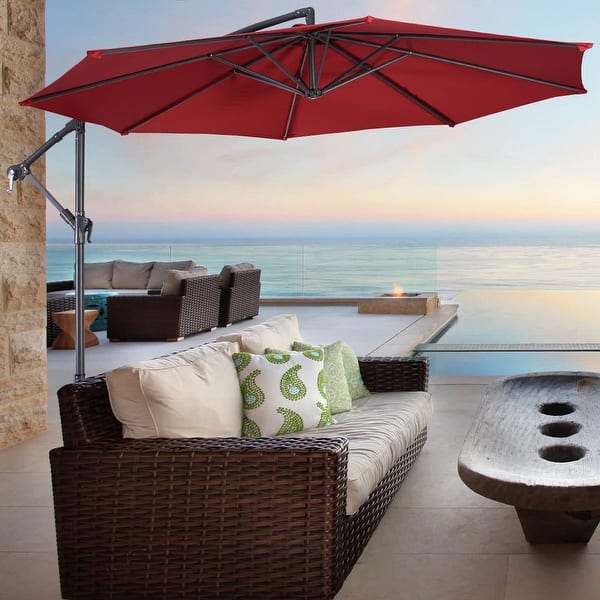 10 hanging umbrella patio sun shade 10' Hanging Umbrella Patio Sun Shade Offset Outdoor Market W/T Cross Base-Burgundy