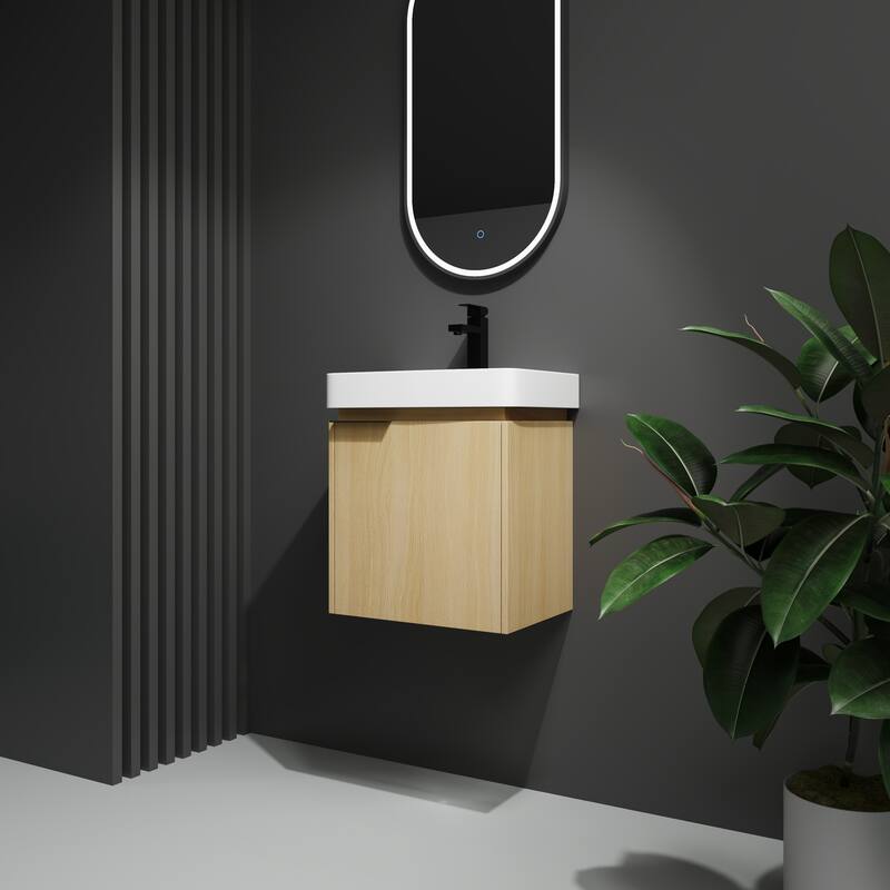 Plywood Wall-Mounted Bathroom Vanity with Integrated Resin Sink