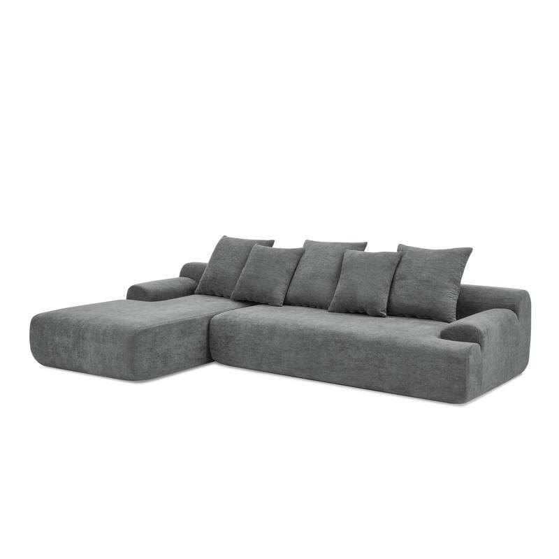 Modular L-Shaped Sectional Sofa with Chaise Lounge, Velvet Cloud Upholstered Floor Sofa, Compressed Sofa with Pillows聽