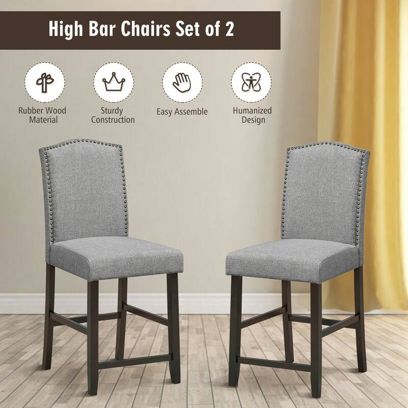 Gymax Set of 2 Fabric Barstools Nail Head Trim Counter Height Dining - See Details