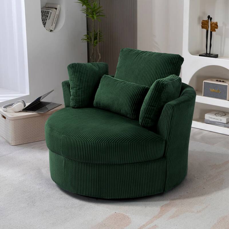 Upholstered Accent Swivel Barrel Armchair Club Chair with Pillows