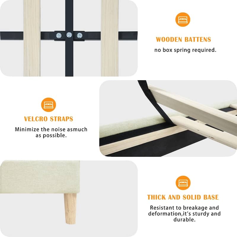 Upholstered Platform Bed Linen Fabric Upholstered Bed Frame