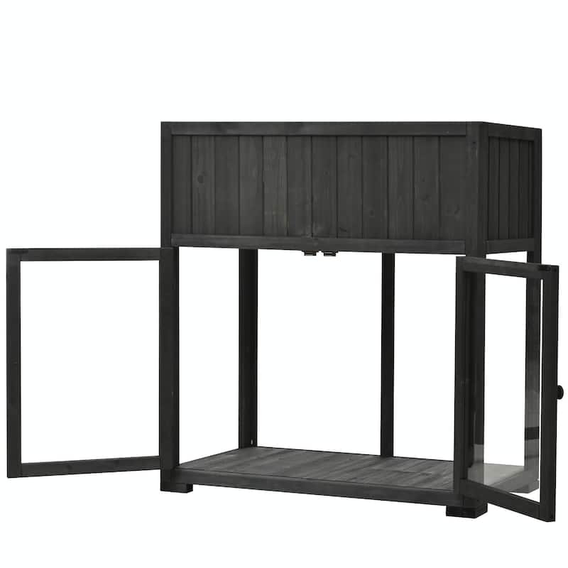2-Door Mini Wood Cold Frame - Compact Garden Greenhouse with Wheels and Raised Bed Liner
