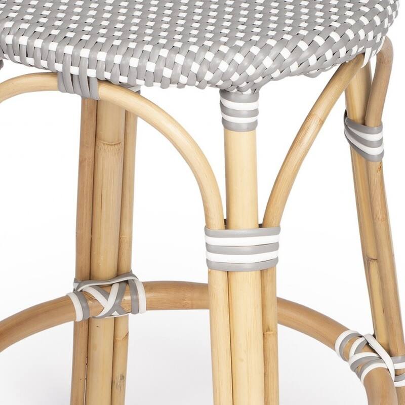 Rattan Backless Counter Height Bar Stool with Footrest, Water-Resistant
