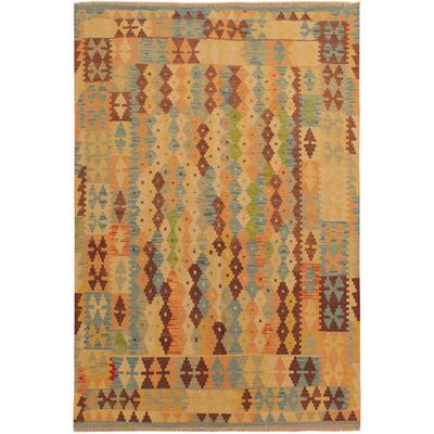 Retro Turkish Andra Blue Brown Kilim Wool Rug - 5 ft. 2 in. X 6 ft. 10 in.