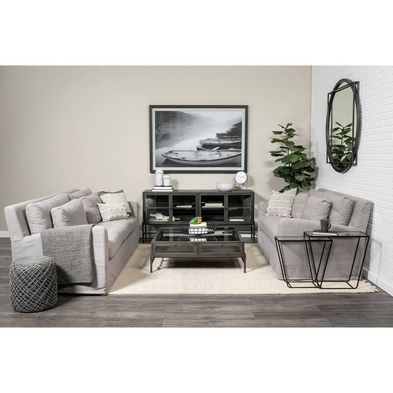Arelius Light Brown Solid Wood w/ Black Iron Base Square Display Coffee Table - 43.5L x 42.0W x 15.0H - Dark Brown