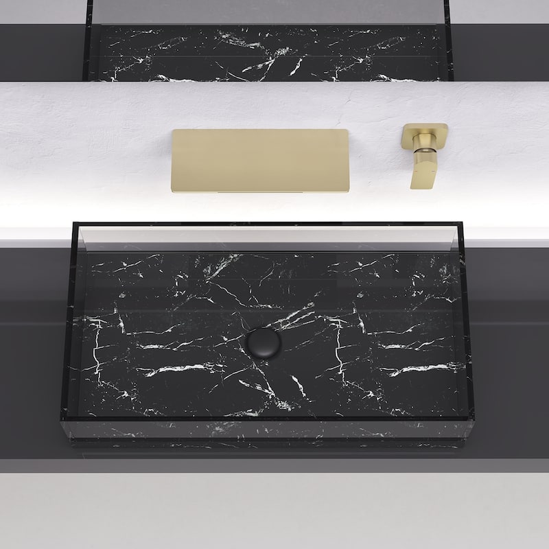 Waterfall Bathroom Sink Faucet 1- Handle Wall Mount Lavatory Faucet - Brushed Gold