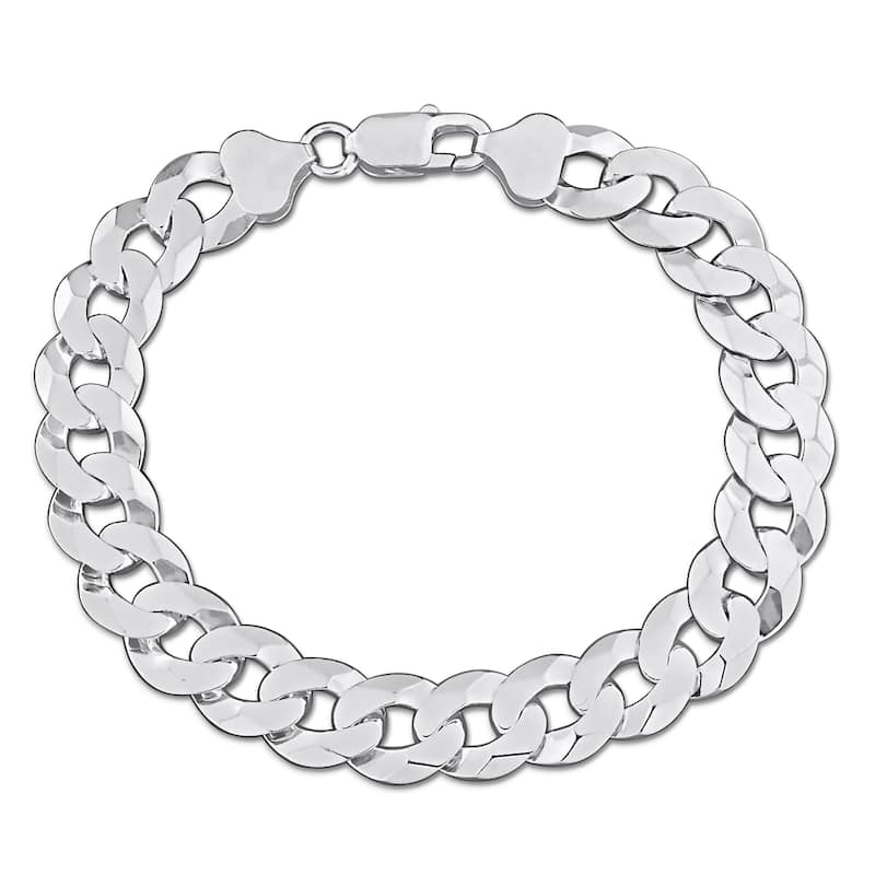 Miadora 11mm Diamond Cut Curb Bevelled Anklet in Sterling Silver-9 in