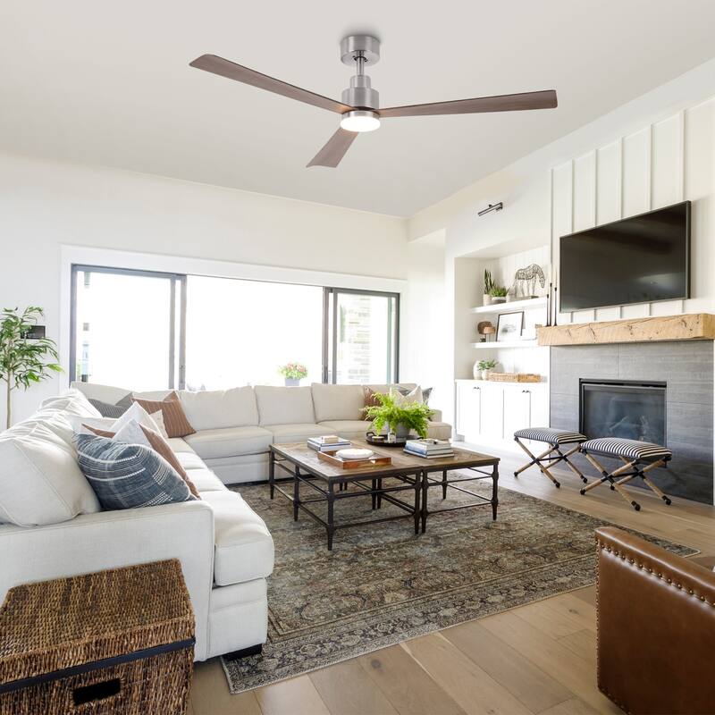 52" Brushed Nickel ABS 3-Blade Dimmable Ceiling Fan with Light and Remote