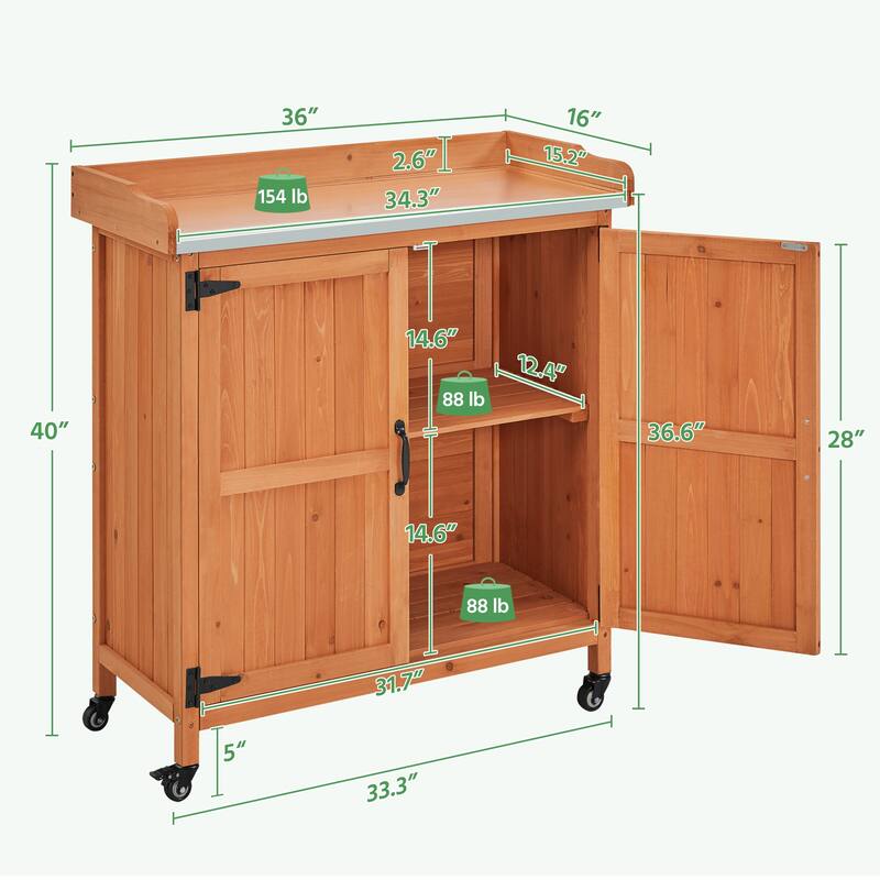 Yaheetech Garden Potting Bench Table Wooden Storage Cabinet