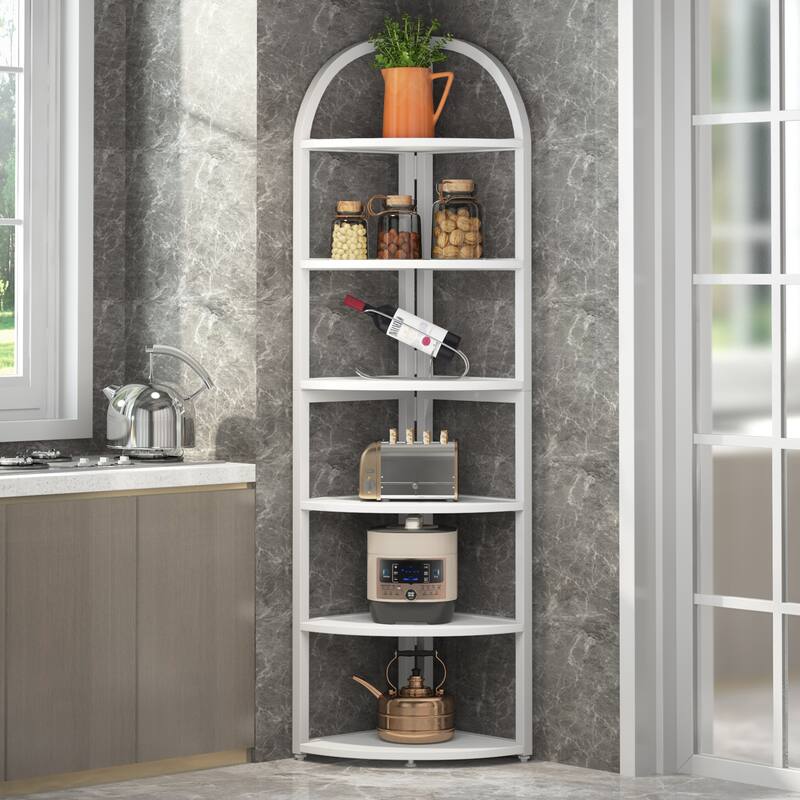 6 Tier Corner Shelf, Tall Corner Bookshelf, Freestanding Display Book Shelf