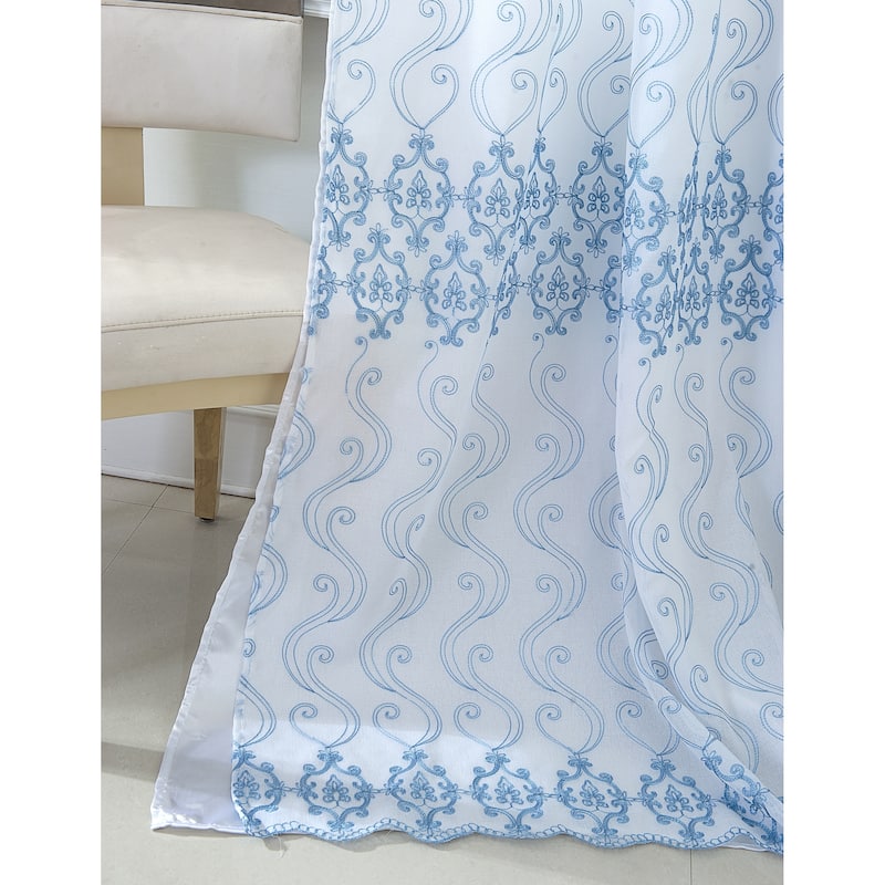 Porch & Den Easterday Damask Embroidered Rod Pocket Single Curtain Panel - 54 x 90 in.
