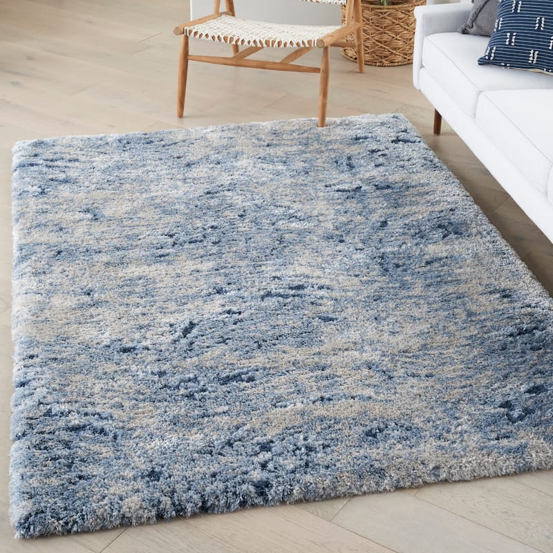 Nourison Luxurious Shag Abstract Wave Plush Shag Area Rug - 5'3" x 7'3" - Light Blue - Rectangle