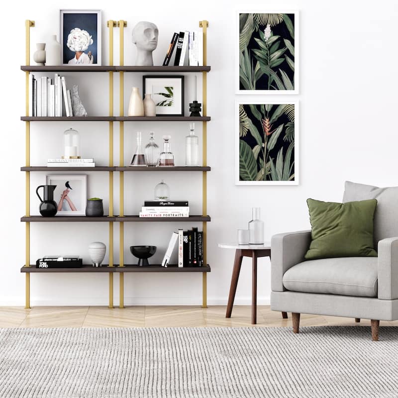 Nathan James Theo 5-Shelf Ladder Bookcase Wood with Metal Frame