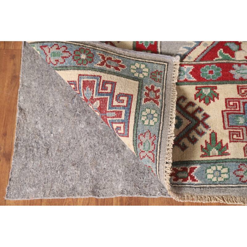 Gray Geometric Kazak Oriental Area Rug Hand-Knotted Wool Carpet - 6'10"x 9'11"