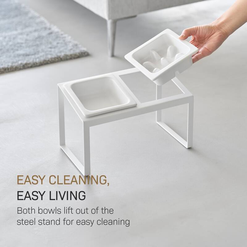 Yamazaki Home Slow Feeder Pet Bowl, Steel and Ceramic, 0.75 cups, 180 ml - L 6.1 x W 11.42 x H 6.93 inches