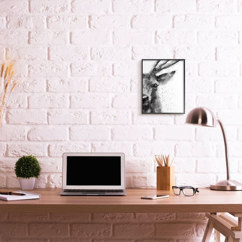Stupell Buck Reindeer Antlers Wild Forest Animal Black White Framed Wall Art