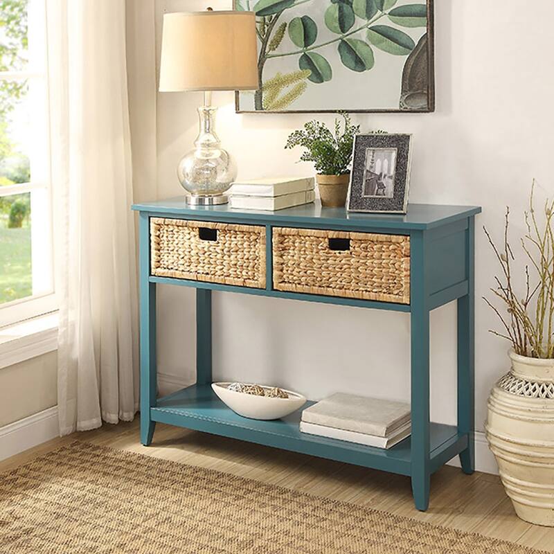 Teal Console Table with Bottom Shelf - Green