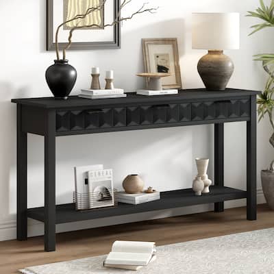 Modern 60" Console Table with 3 Drawers Honeycomb Design for Study Entryway Hallway