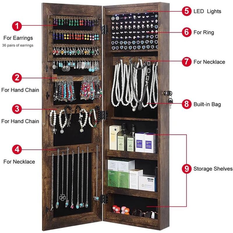 Jewelry Organizer Storage with Lights Lockable - 3.8"D x 11.8"W x 39.4"H