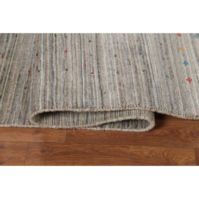 Striped Gabbeh Square Area Rug Handmade Wool Carpet - 9'9"x 9'7"