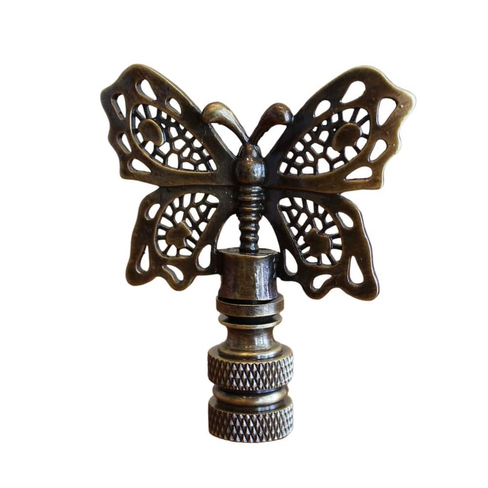 Decorative Butterfly Lamp Finial Antique Brass, 2.3"h