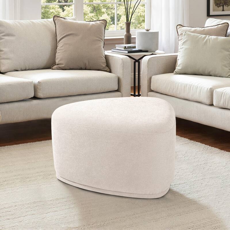 26" Footstools and Ottomans, Modern Fabric Pouf Ottoman - Light Sand
