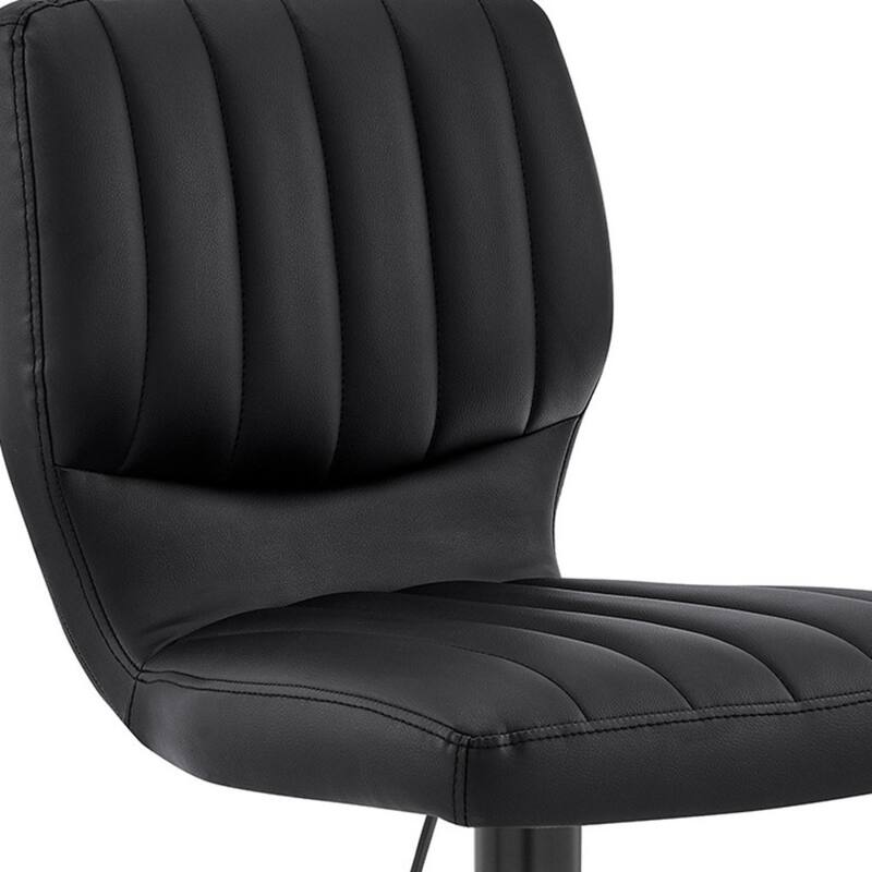 25" Adjustable Swivel Bar Stool with Faux Leather Seat and Matte Black Iron Frame for Kitchen - 46”H x 17”W x 21”D