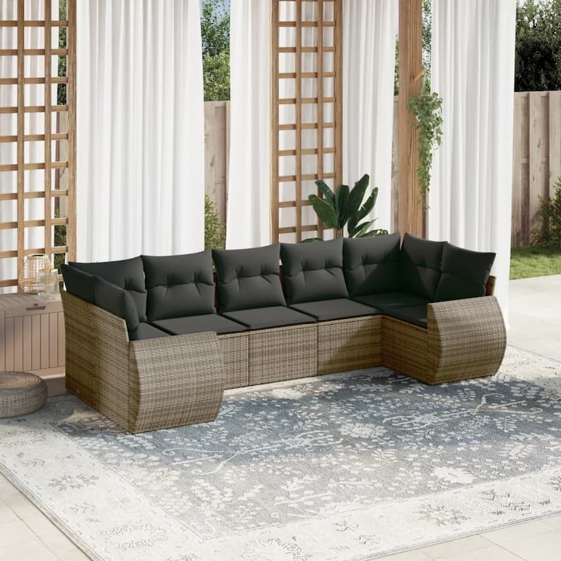 vidaXL Patio Sofa Set with Cushions Outdoor Furniture 7 Piece Poly Rattan - 24.4 x 28.0 x 27.2 - Gray