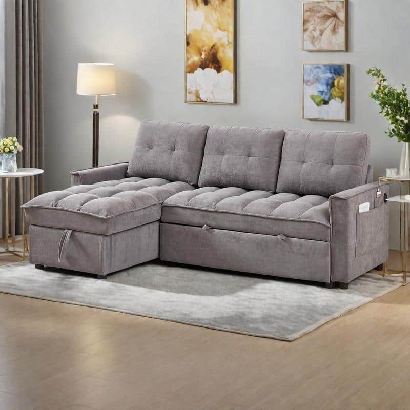 78.75" Chenille L-Shaped Reclining Sofa Bed with USB-C Charging, Storage and Arm Organizer