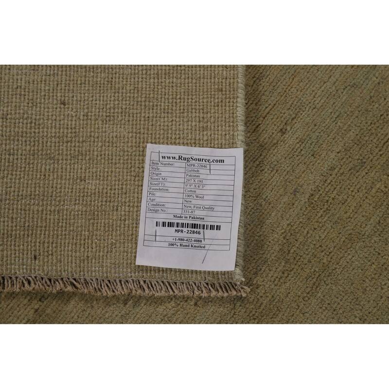 Sage Green Gabbeh Modern Area Rug Handmade Wool Carpet - 6'3" x 9'9"