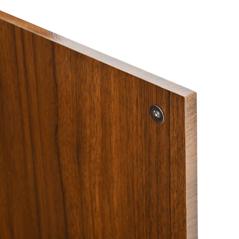 Sideboard with 4 Wave Relief Doors, Multifunctional Solid Wood Storage Cabinet, Accent Cabinet with Shelf & Iron Legs