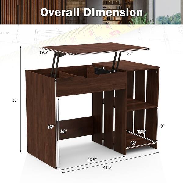 Lift Top Computer Desk Standing Desk with Hidden Compartments Bed